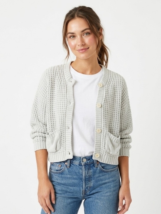esby Sweaters - Esby Ashley Cloud Cotton Waffle Knit Cardigan Small